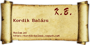 Kordik Balázs névjegykártya